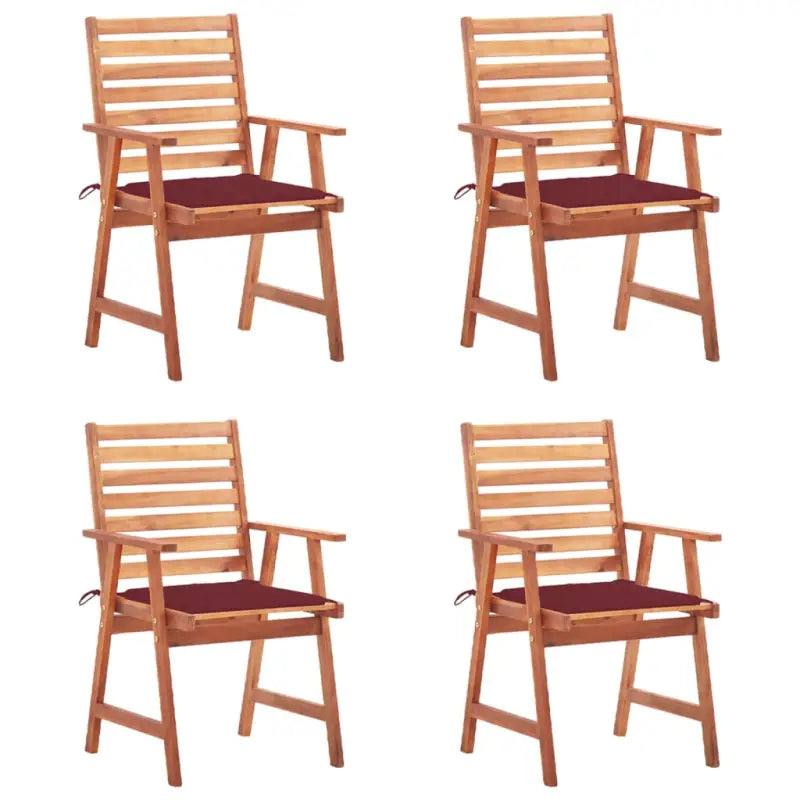 Massief acaciahout tuinstoelen met kussens en sets touwtjes voor buiten - Wijnrood / 4 - Tuinstoelen