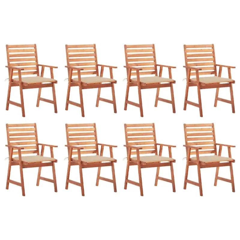 Massief acaciahout tuinstoelen met kussens en sets touwtjes voor buiten - Beige / 8 - Tuinstoelen