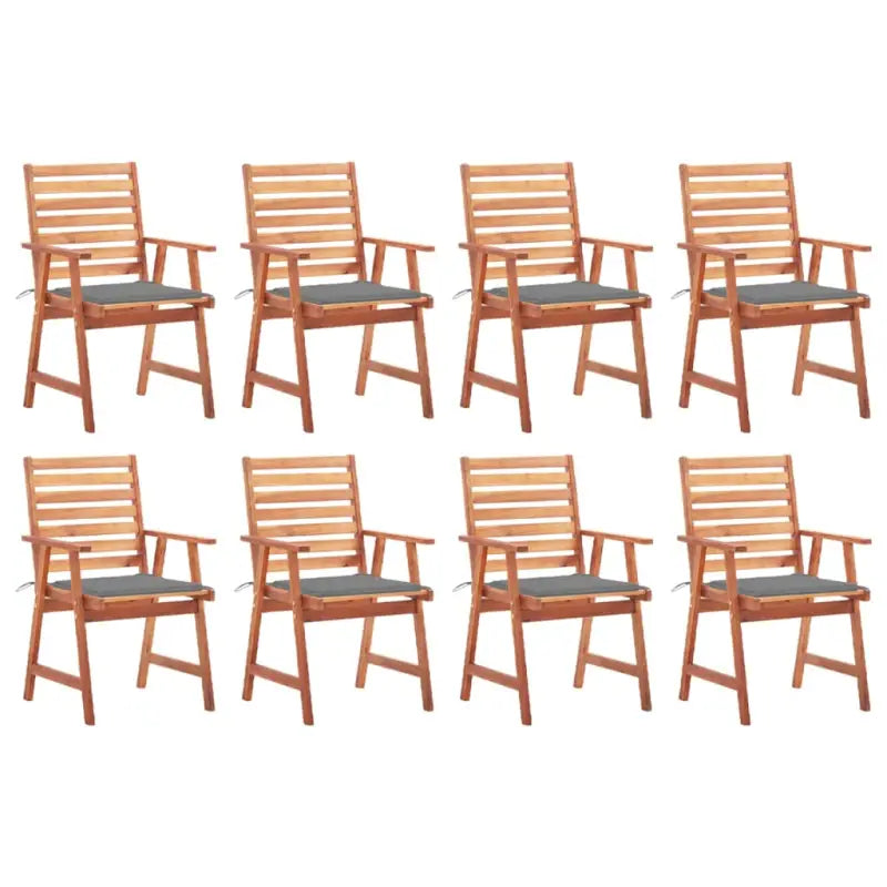 Massief acaciahout tuinstoelen met kussens en sets touwtjes voor buiten - Grijs / 8 - Tuinstoelen