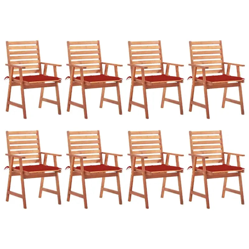 Massief acaciahout tuinstoelen met kussens en sets touwtjes voor buiten - Rood / 8 - Tuinstoelen