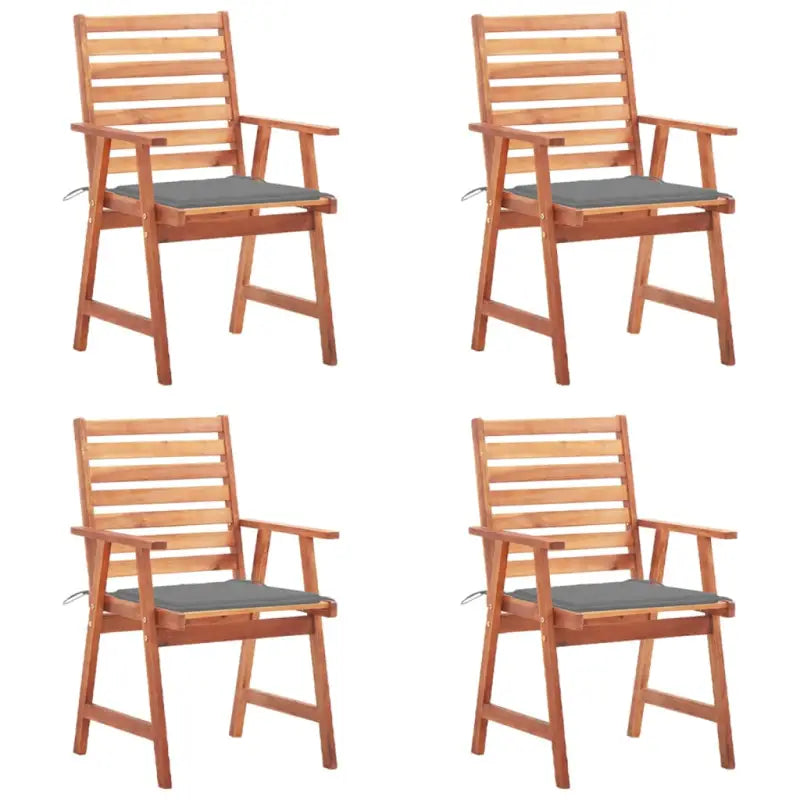 Massief acaciahout tuinstoelen met kussens en sets touwtjes voor buiten - Grijs / 4 - Tuinstoelen