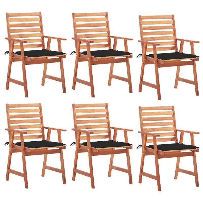 Massief acaciahout tuinstoelen met kussens en sets touwtjes voor buiten - Zwart / 6 - Tuinstoelen