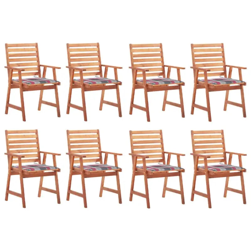 Massief acaciahout tuinstoelen met kussens en sets touwtjes voor buiten - Rood ruitpatroon / 8 - Tuinstoelen