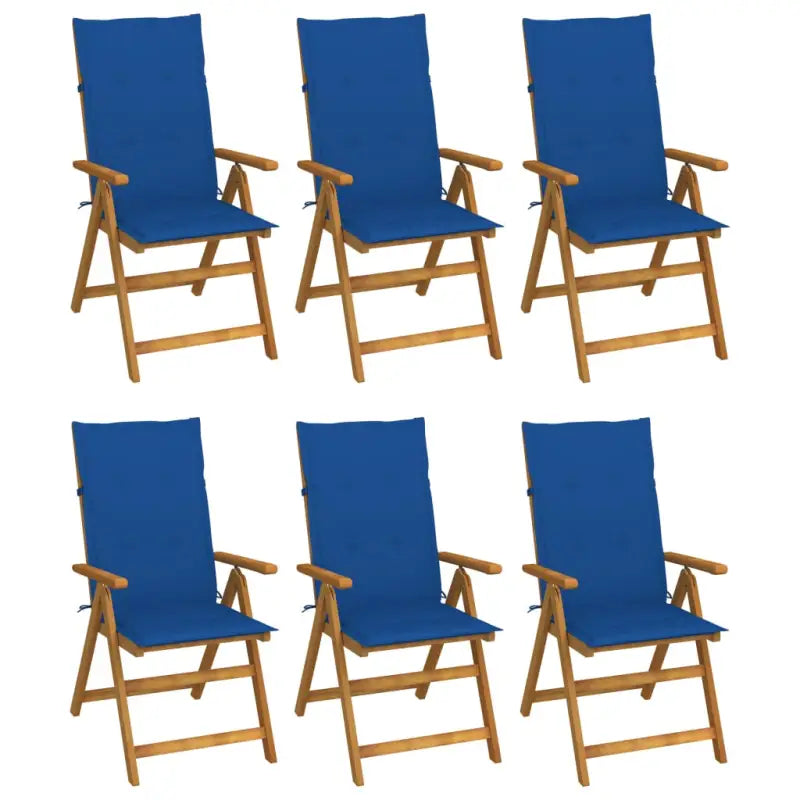 Massief acaciahout tuinstoelen met kussens en sets touwtjes levering bevat - koningsblauw / 120 x 50 x 3 cm / 6