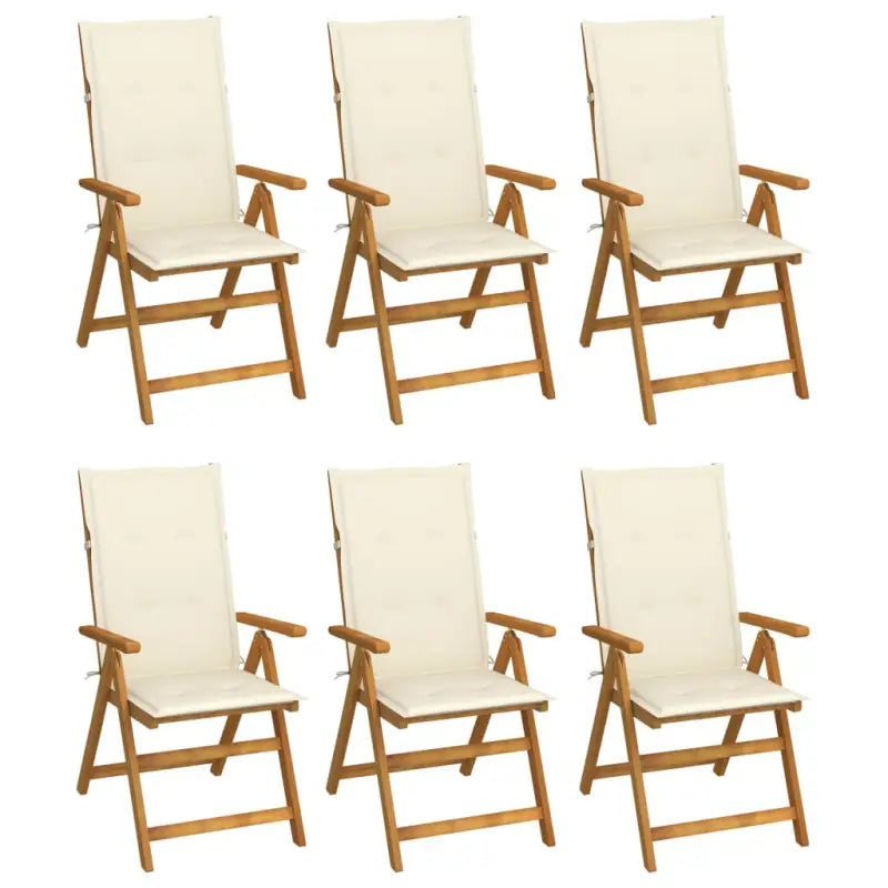 Massief acaciahout tuinstoelen met kussens en sets touwtjes levering bevat - Crème / 120 x 50 x 3 cm / 6 - Tuinstoelen