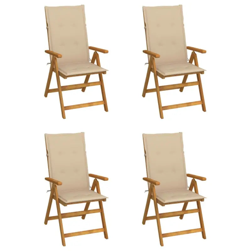 Massief acaciahout tuinstoelen met kussens en sets touwtjes levering bevat - Beige / 120 x 50 x 3 cm / 4 - Tuinstoelen