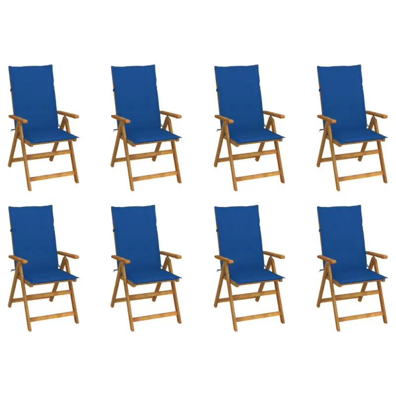 Massief acaciahout tuinstoelen met kussens en sets touwtjes levering bevat - koningsblauw / 120 x 50 x 3 cm / 8