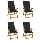 Massief acaciahout tuinstoelen met kussens en sets touwtjes levering bevat - Zwart / 120 x 50 x 3 cm / 4 - Tuinstoelen