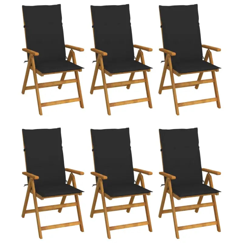 Massief acaciahout tuinstoelen met kussens en sets touwtjes levering bevat - Zwart / 120 x 50 x 3 cm / 6 - Tuinstoelen