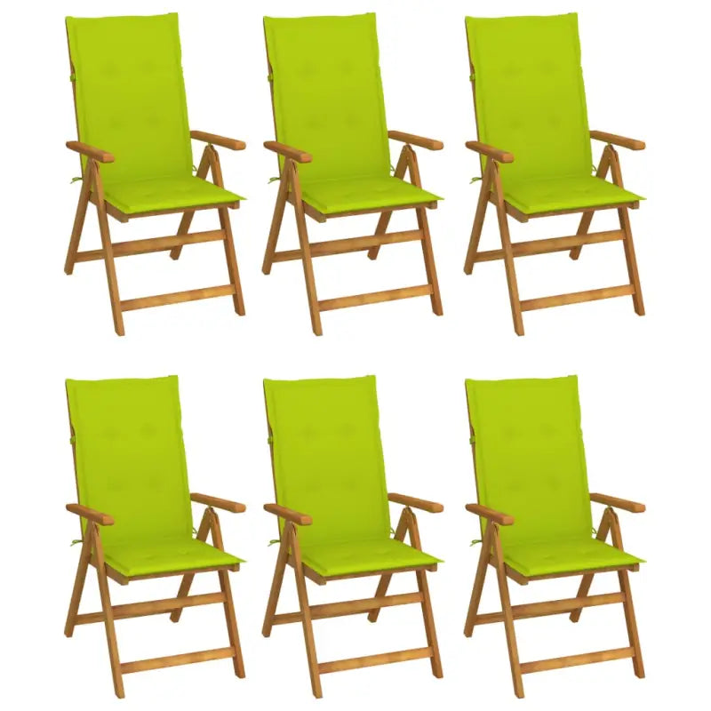 Massief acaciahout tuinstoelen met kussens en sets touwtjes levering bevat - Heldergroen / 120 x 50 x 3 cm / 6