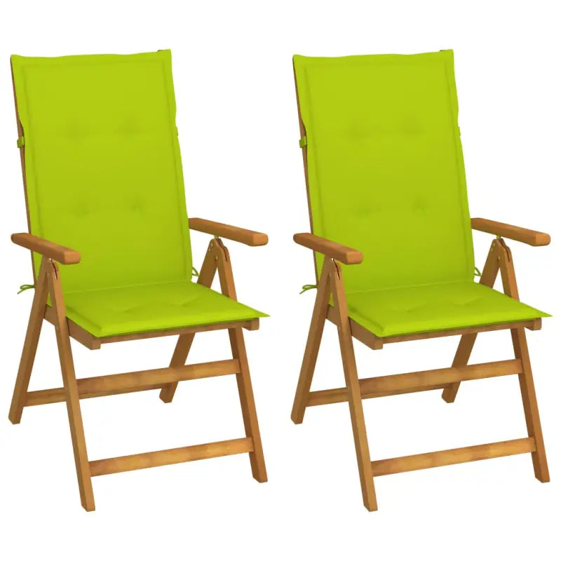 Massief acaciahout tuinstoelen met kussens en sets touwtjes levering bevat - Heldergroen / 120 x 50 x 3 cm / 2