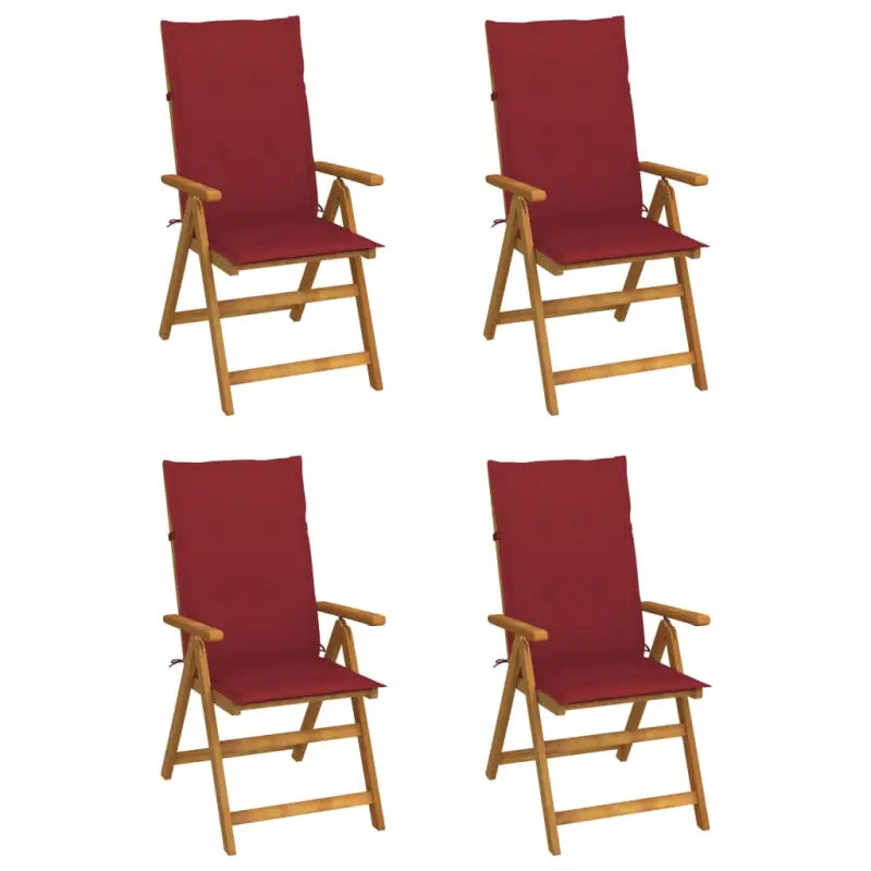 Massief acaciahout tuinstoelen met kussens en sets touwtjes levering bevat - Wijnrood / 120 x 50 x 3 cm / 4