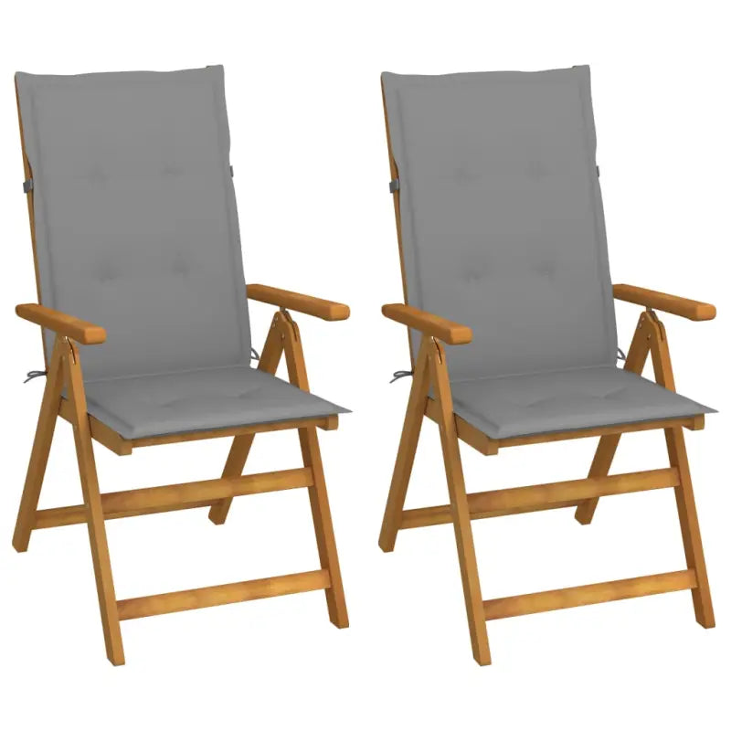 Massief acaciahout tuinstoelen met kussens en sets touwtjes levering bevat - Grijs / 120 x 50 x 3 cm / 2 - Tuinstoelen