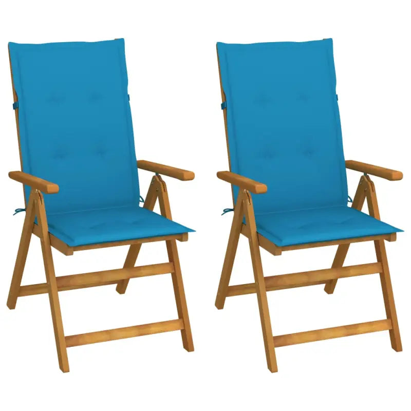 Massief acaciahout tuinstoelen met kussens en sets touwtjes levering bevat - Blauw / 120 x 50 x 3 cm / 2 - Tuinstoelen