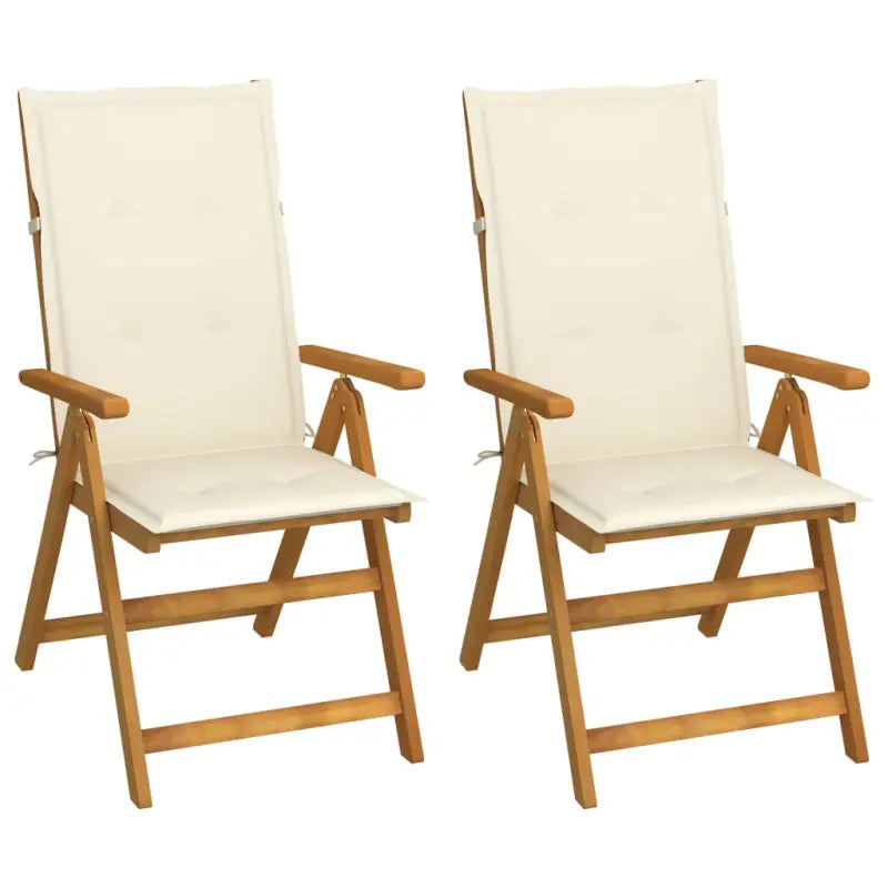 Massief acaciahout tuinstoelen met kussens en sets touwtjes levering bevat - Crème / 120 x 50 x 3 cm / 2 - Tuinstoelen