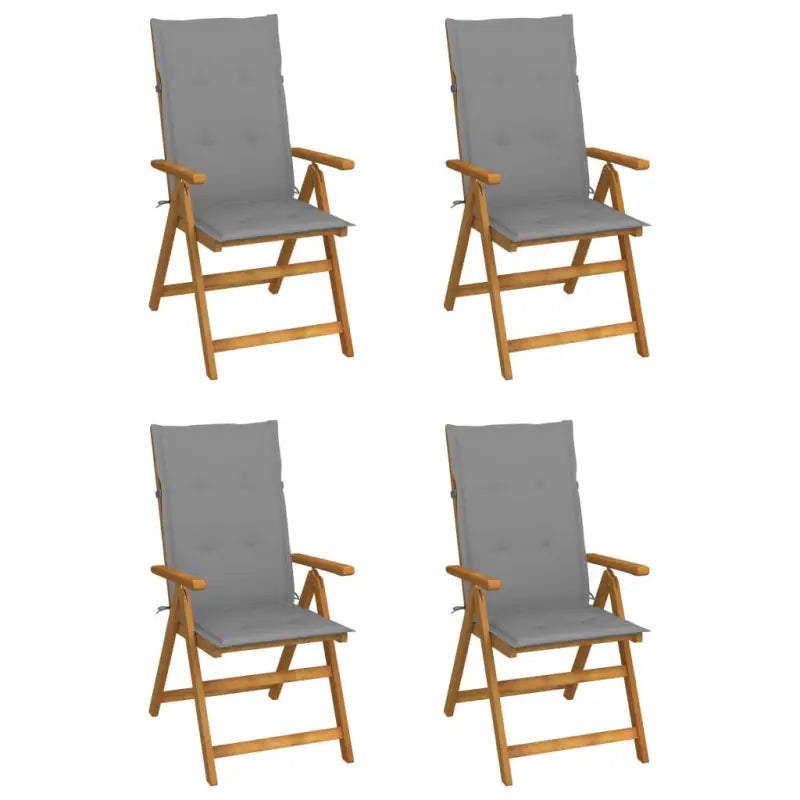 Massief acaciahout tuinstoelen met kussens en sets touwtjes levering bevat - Grijs / 120 x 50 x 3 cm / 4 - Tuinstoelen