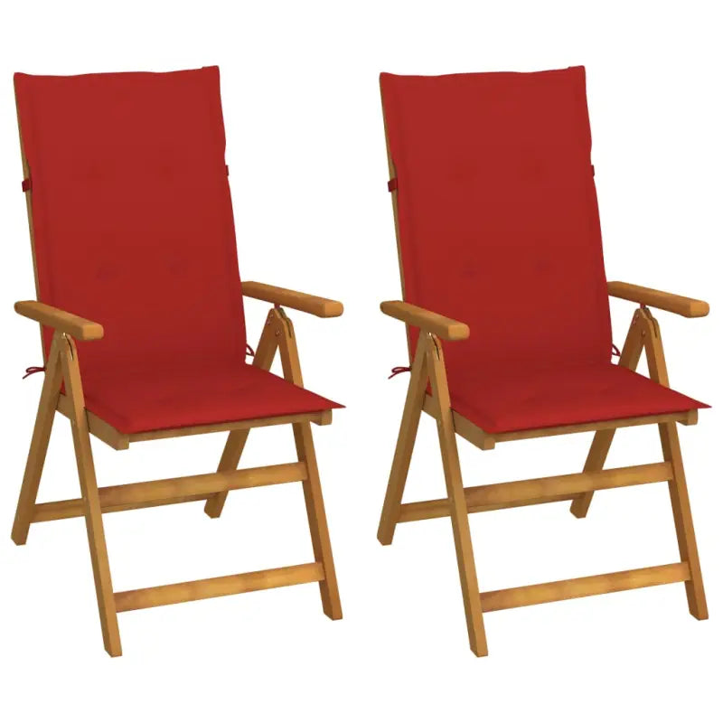 Massief acaciahout tuinstoelen met kussens en sets touwtjes levering bevat - Rood / 120 x 50 x 3 cm / 2 - Tuinstoelen