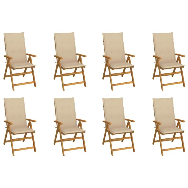 Massief acaciahout tuinstoelen met kussens en sets touwtjes levering bevat - Beige / 120 x 50 x 3 cm / 8 - Tuinstoelen