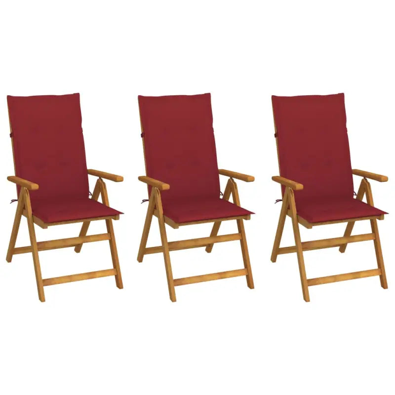 Massief acaciahout tuinstoelen met kussens en sets touwtjes levering bevat - Wijnrood / 120 x 50 x 3 cm / 3