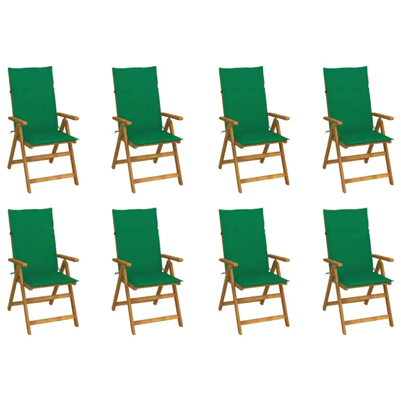 Massief acaciahout tuinstoelen met kussens en sets touwtjes levering bevat - Groen / 120 x 50 x 3 cm / 8 - Tuinstoelen
