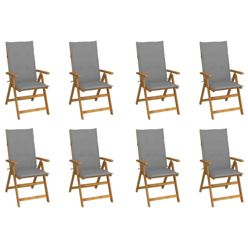 Massief acaciahout tuinstoelen met kussens en sets touwtjes levering bevat - Grijs / 120 x 50 x 3 cm / 8 - Tuinstoelen