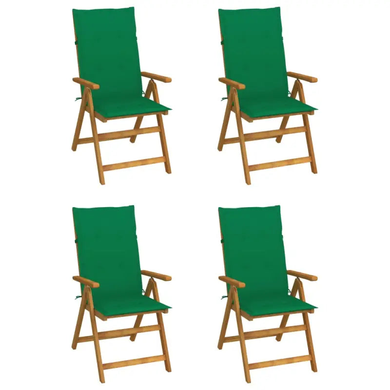 Massief acaciahout tuinstoelen met kussens en sets touwtjes levering bevat - Groen / 120 x 50 x 3 cm / 4 - Tuinstoelen