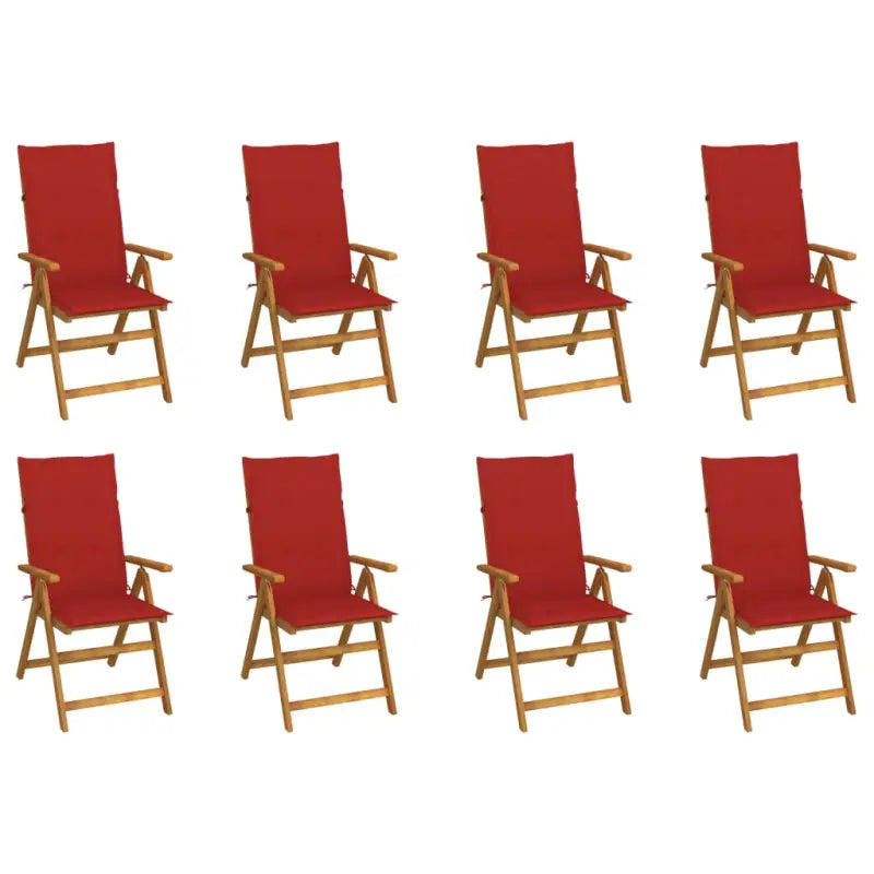 Massief acaciahout tuinstoelen met kussens en sets touwtjes levering bevat - Rood / 120 x 50 x 3 cm / 8 - Tuinstoelen