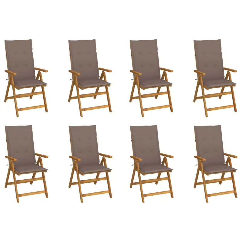 Massief acaciahout tuinstoelen met kussens en sets touwtjes levering bevat - Taupe / 120 x 50 x 3 cm / 8 - Tuinstoelen