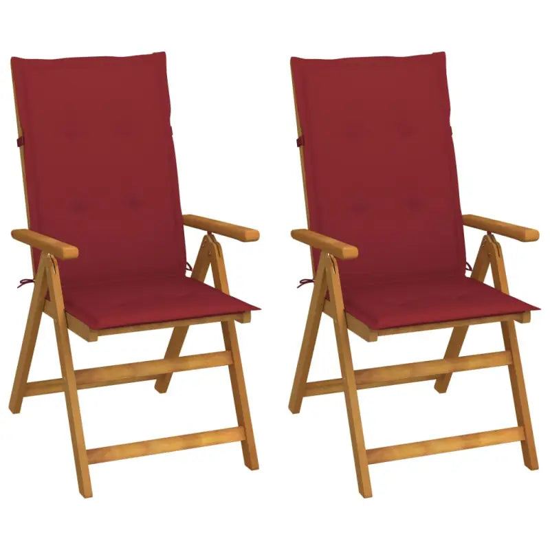 Massief acaciahout tuinstoelen met kussens en sets touwtjes levering bevat - Wijnrood / 120 x 50 x 3 cm / 2