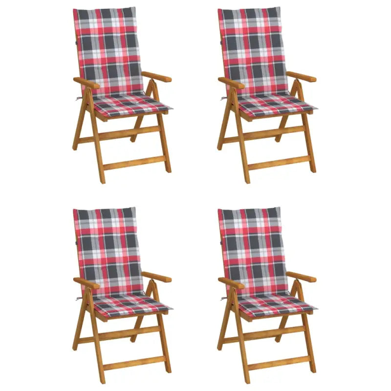 Massief acaciahout tuinstoelen met kussens en sets touwtjes levering bevat - Rood ruitpatroon / 120 x 50 x 3 cm / 4