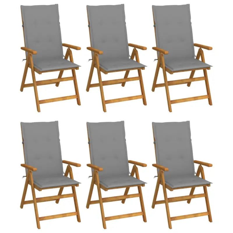 Massief acaciahout tuinstoelen met kussens en sets touwtjes levering bevat - Grijs / 120 x 50 x 3 cm / 6 - Tuinstoelen