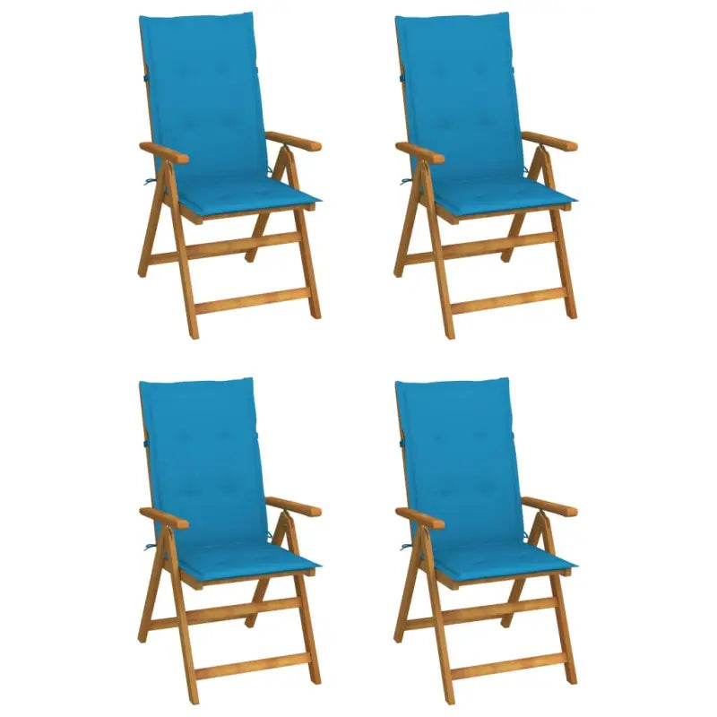 Massief acaciahout tuinstoelen met kussens en sets touwtjes levering bevat - Blauw / 120 x 50 x 3 cm / 4 - Tuinstoelen