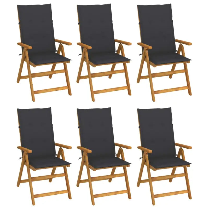 Massief acaciahout tuinstoelen met kussens en sets touwtjes levering bevat - Antraciet / 120 x 50 x 3 cm / 6