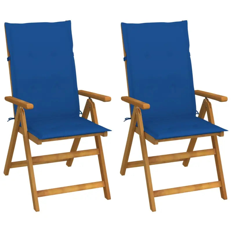Massief acaciahout tuinstoelen met kussens en sets touwtjes levering bevat - koningsblauw / 120 x 50 x 3 cm / 2