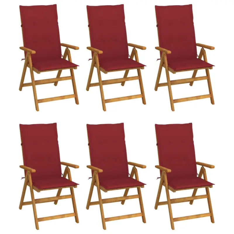 Massief acaciahout tuinstoelen met kussens en sets touwtjes levering bevat - Wijnrood / 120 x 50 x 3 cm / 6