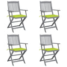 Massief acaciahout tuinstoelen met kussens voor tuin en terras - Heldergroen / 4 - Tuinstoelen
