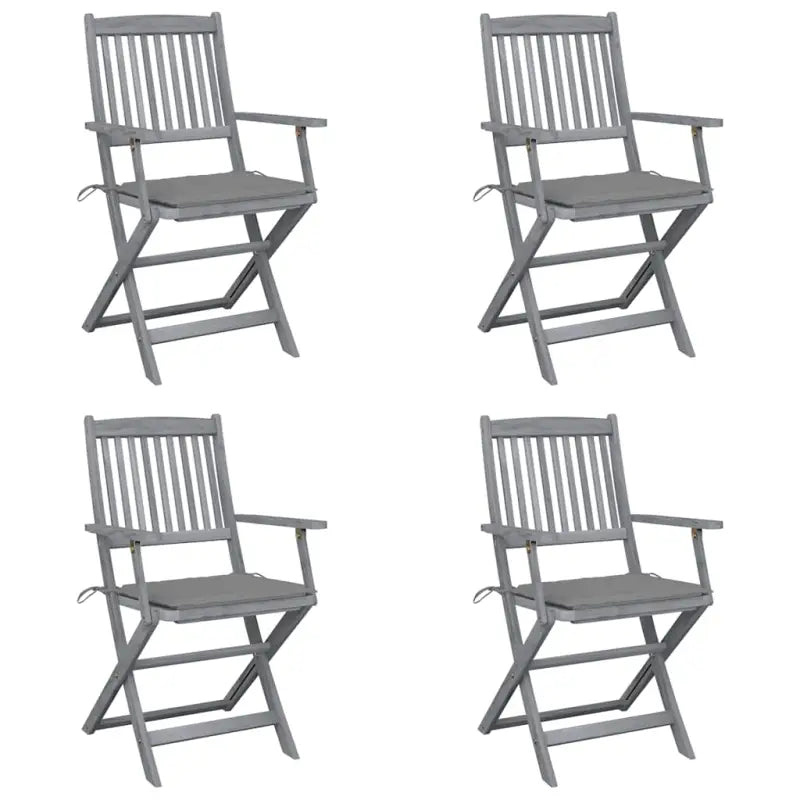 Massief acaciahout tuinstoelen met kussens voor tuin en terras - Grijs / 4 - Tuinstoelen