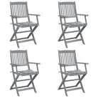 Massief acaciahout tuinstoelen met kussens voor tuin en terras - Grijs ruitpatroon / 4 - Tuinstoelen