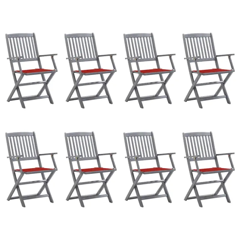 Massief acaciahout tuinstoelen met kussens voor tuin en terras - Rood / 8 - Tuinstoelen