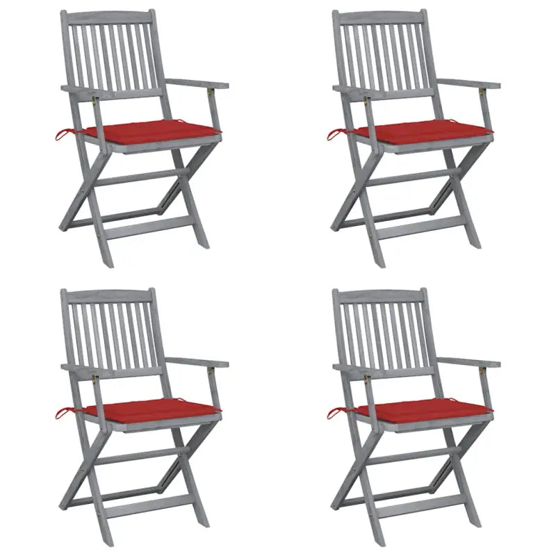Massief acaciahout tuinstoelen met kussens voor tuin en terras - Rood / 4 - Tuinstoelen
