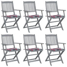 Massief acaciahout tuinstoelen met kussens voor tuin en terras - Rood ruitpatroon / 6 - Tuinstoelen