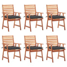Massief acaciahout tuinstoelen set met kussens voor buiten eten - Antraciet / 6 - Tuinstoelen