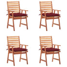 Massief acaciahout tuinstoelen set met kussens voor buiten eten - Wijnrood / 4 - Tuinstoelen