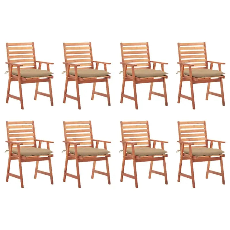 Massief acaciahout tuinstoelen set met kussens voor buiten eten - Beige / 8 - Tuinstoelen