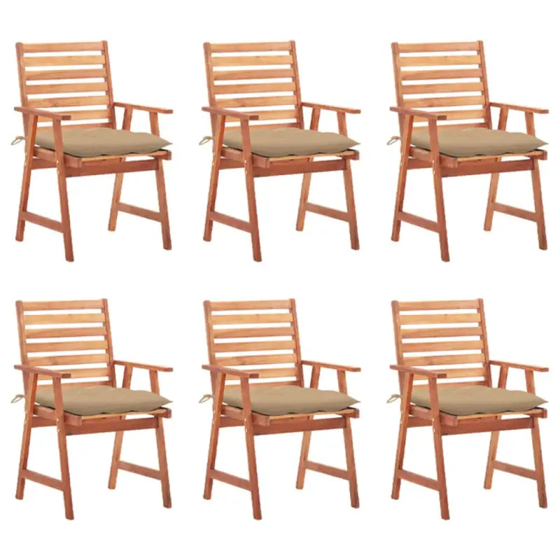 Massief acaciahout tuinstoelen set met kussens voor buiten eten - Beige / 6 - Tuinstoelen