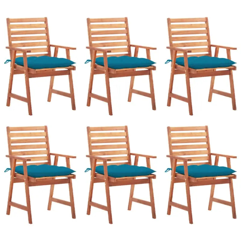 Massief acaciahout tuinstoelen set met kussens voor buiten eten - Blauw / 6 - Tuinstoelen