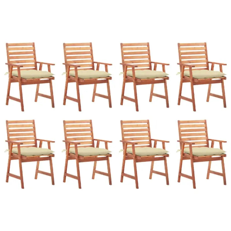 Massief acaciahout tuinstoelen set met kussens voor buiten eten - Crème / 8 - Tuinstoelen