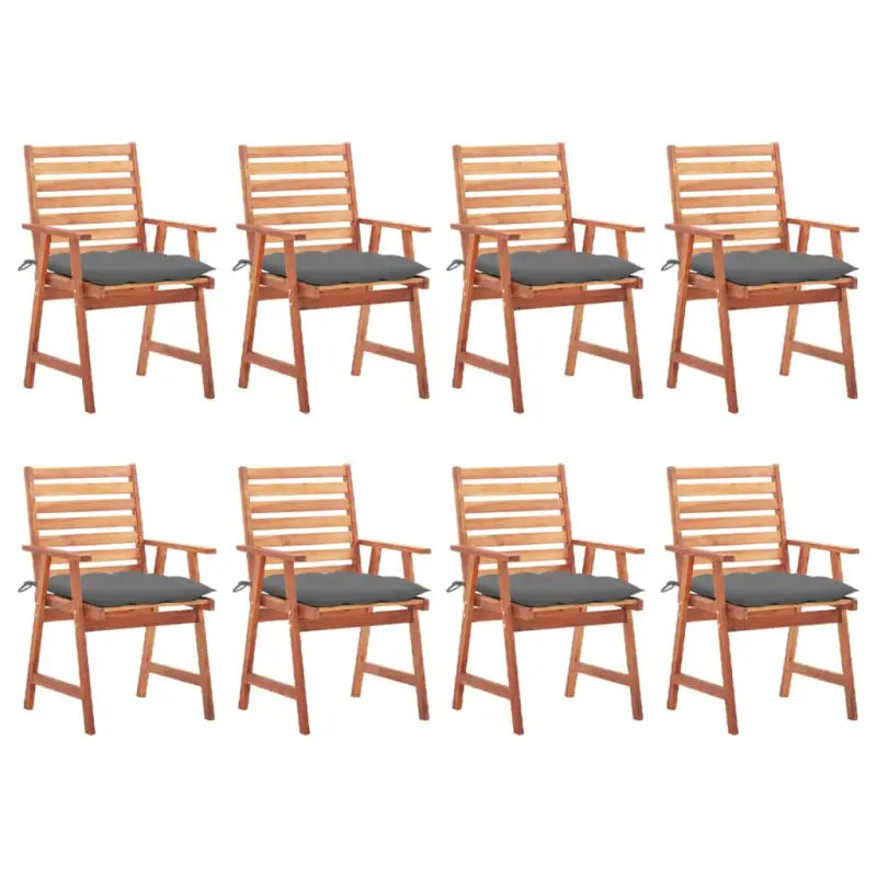 Massief acaciahout tuinstoelen set met kussens voor buiten eten - Grijs / 8 - Tuinstoelen
