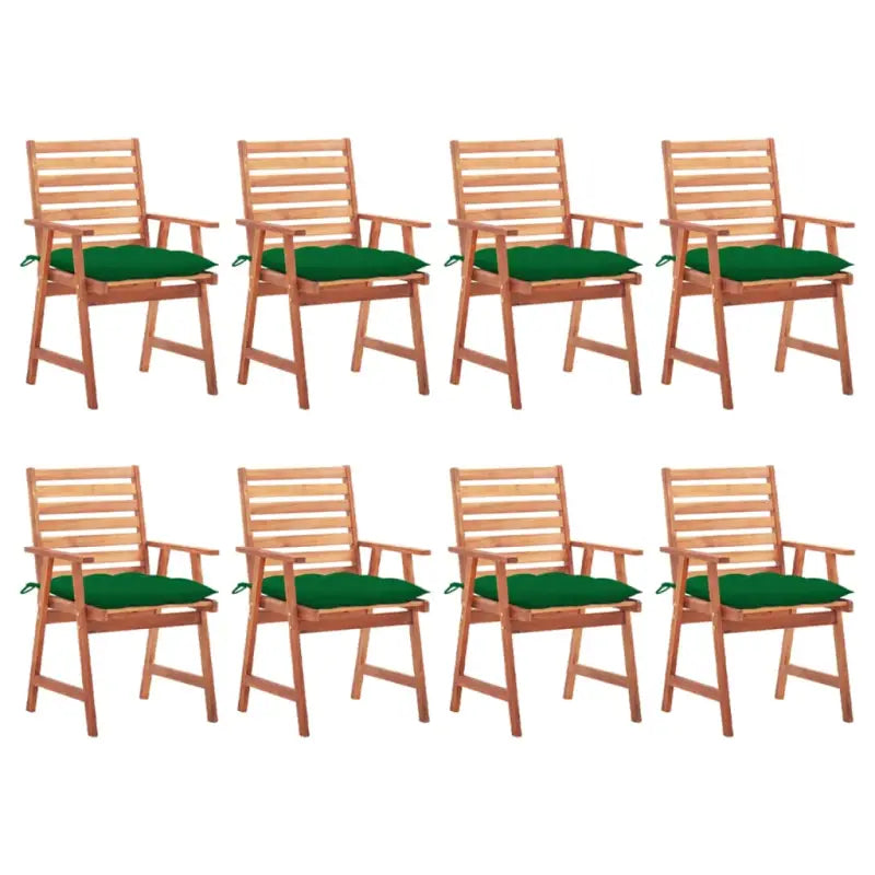 Massief acaciahout tuinstoelen set met kussens voor buiten eten - Groen / 8 - Tuinstoelen