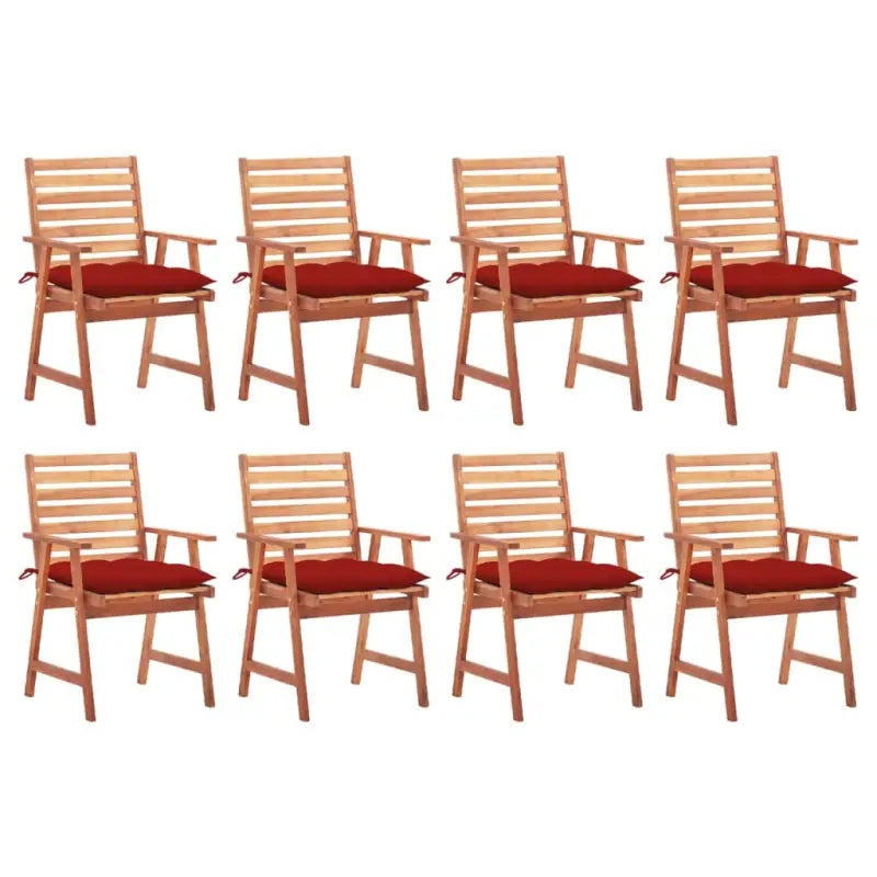 Massief acaciahout tuinstoelen set met kussens voor buiten eten - Rood / 8 - Tuinstoelen